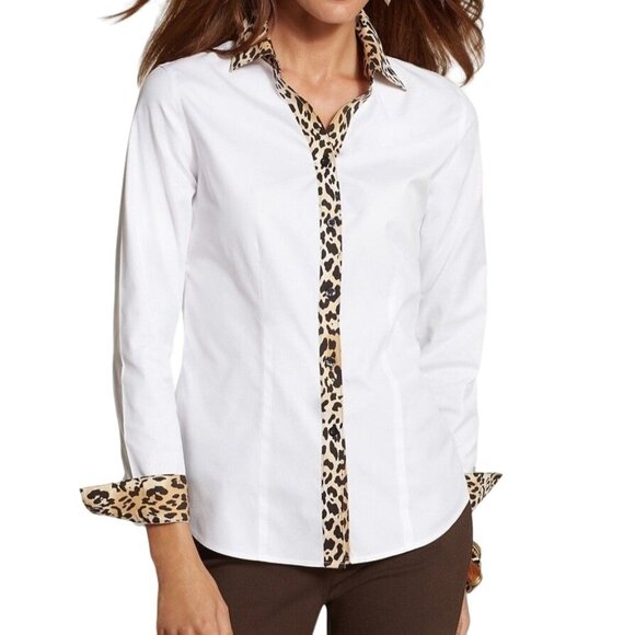 Chicos Effortless Leopard Trim Naya Top Womens 16 Chicos 3 - Picture 1 of 4